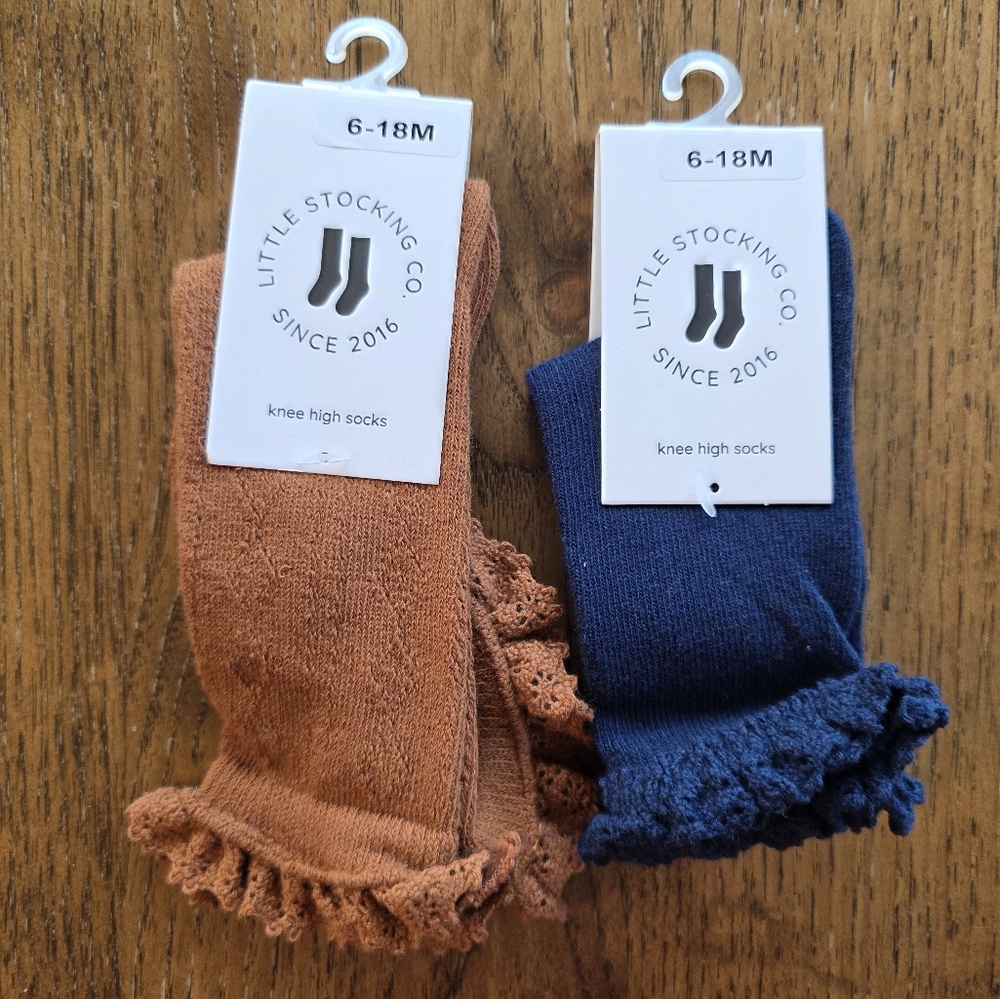 Little Stocking Co. Kids Knee High Socks - Brown and Blue